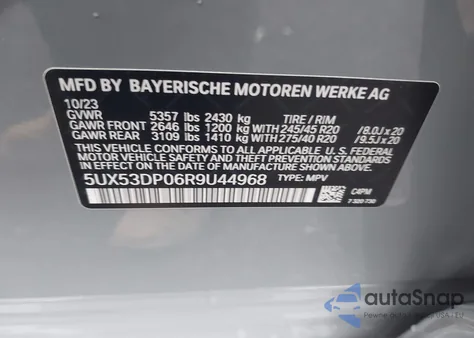 2024 BMW X3 xDrive30I z USA, uszkodzony, nr VIN 5UX53DP06R9U44968